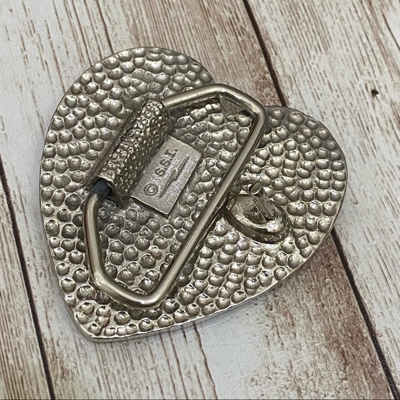 Vintage S.S.I. Enamel Inlay Rose Flower Heart-shaped Belt Buckle - Picture 11 of 12